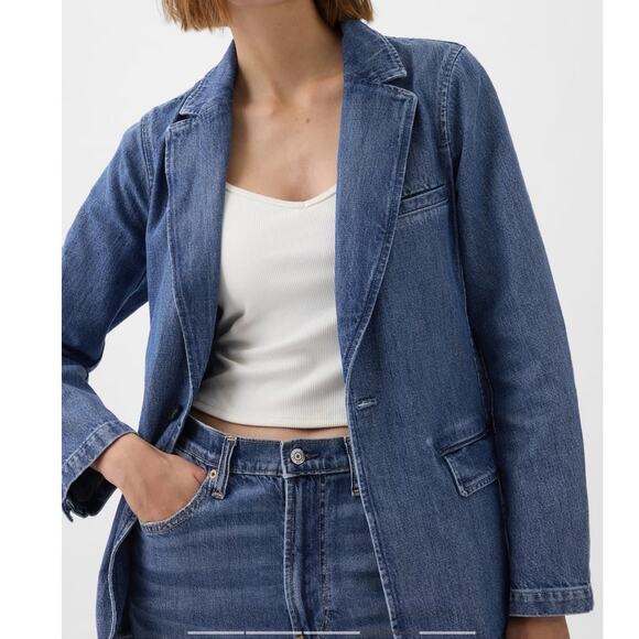 NWT Gap Blue Indigo Denim Blazer one button closing size medium - Picture 13 of 13